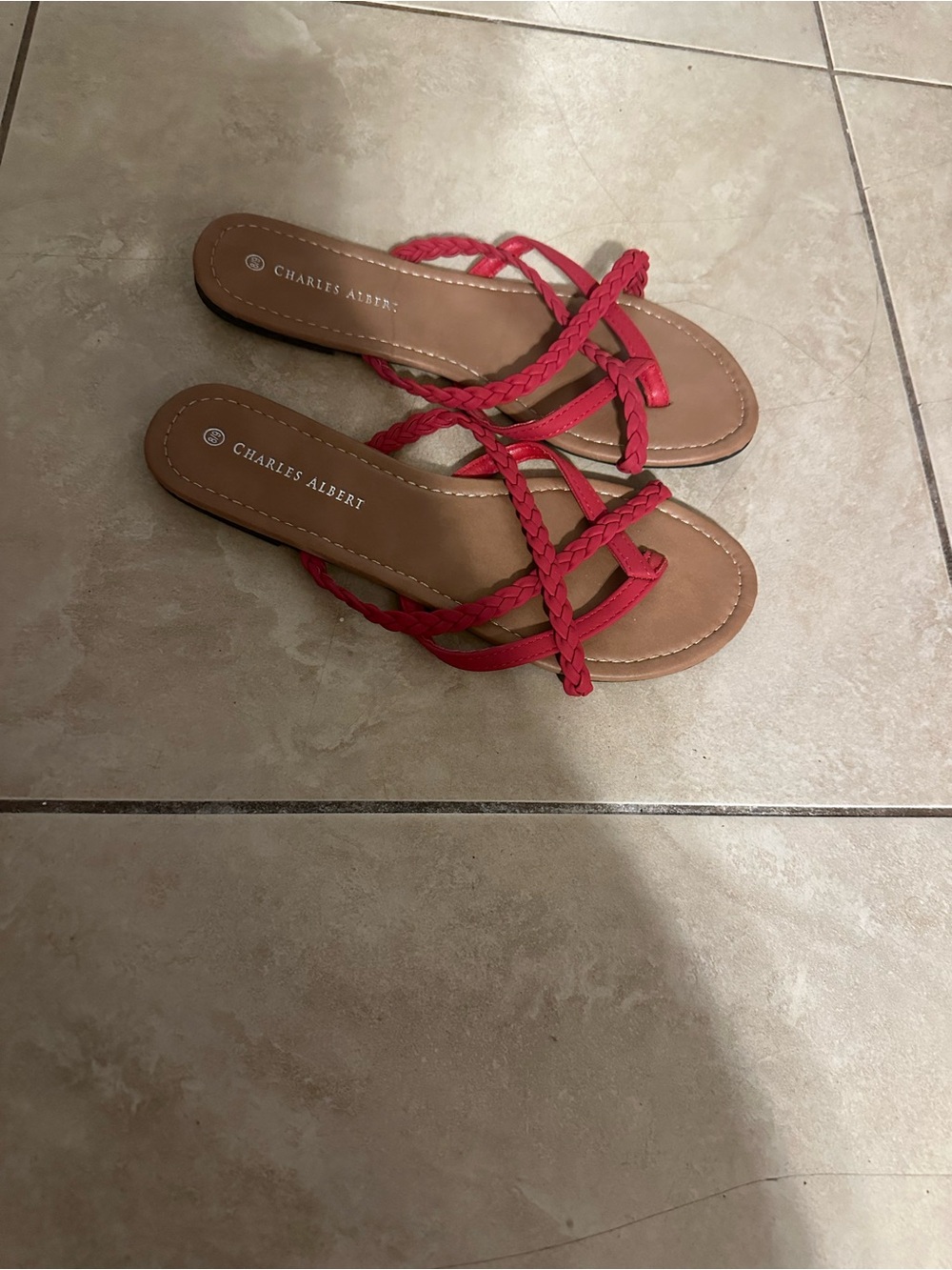 Charles Albert Braided Red Strappy Slide Sandals